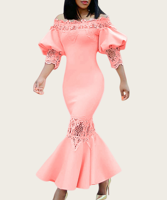 One-Shoulder Lace Fishtail Dress Elegant Charm Evening Gown