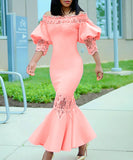 One-Shoulder Lace Fishtail Dress Elegant Charm Evening Gown