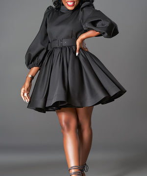 Effortless Style Puffed Sleeves Waist Compression Dress Bliss