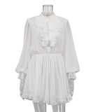 Chic Peplum Stand Collar Long Sleeve Elastic Waist A-Line Skirt