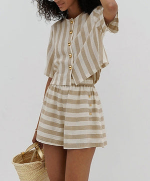Linen Striped Short Sleeve Shirt and Shorts Duo for Ultimate Comfort