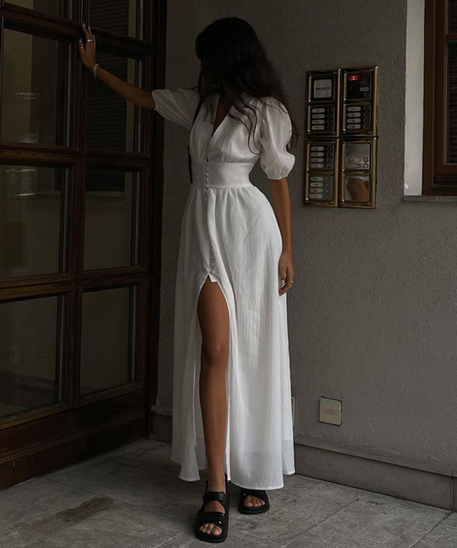 Chic Slim Slit Skirt With Puffy Sleeves for Effortless Style