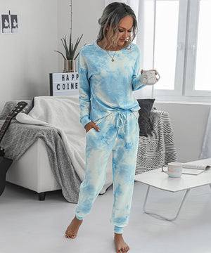Large Size Loose Tie-Dye Long Sleeve Home Wear Set for Comfort