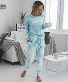 Large Size Loose Tie-Dye Long Sleeve Home Wear Set for Comfort