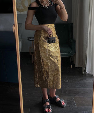 Ruffled High Waisted Back Slit Fashion Half Length Skirt for Women