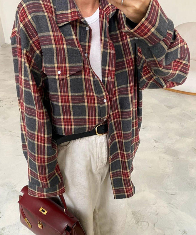 Stylish Plaid Over a Loose Shirt with Cowl Neck Detailing