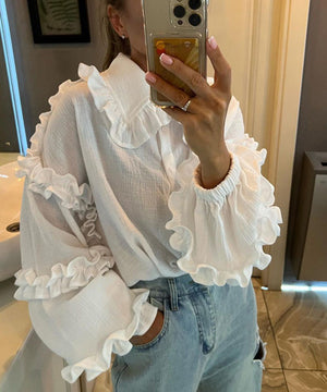 Chic Lantern Sleeve Doll Collar Casual Blouse for Women