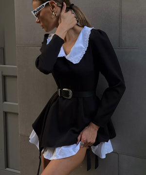 Chic Long Sleeve Doll Collar Layered Dress