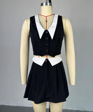 Chic Doll Neck Sleeveless Top and High-Waisted Skirt Set