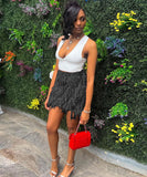 Women's Striped Fringed Short Skirt with Flared Hem