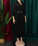 High Waist Pleated Long Sleeve Dress with Lapel and Belt