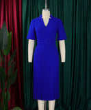 Short Sleeved V Neck Pleated High Waisted Dress in Vibrant Colors