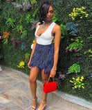 Women's Striped Fringed Short Skirt with Flared Hem