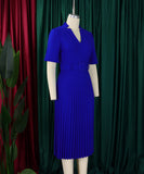Short Sleeved V Neck Pleated High Waisted Dress in Vibrant Colors