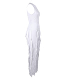Sash Belt Pants and Sleeveless Fringe Top Set Bold Colors