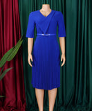 Stylish Large V-Neck Pleated Dress in Vibrant Solid Colors