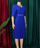 Stylish Large V-Neck Pleated Dress in Vibrant Solid Colors