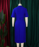 Short Sleeved V Neck Pleated High Waisted Dress in Vibrant Colors