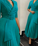 Tailored Blazer Style Dress with Pleated Front and Wide Waist Large