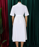 Short Sleeved Suit Style Collar Tie Dress in Solid Color with Belt