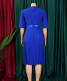 Stylish Large V-Neck Pleated Dress in Vibrant Solid Colors