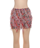 Women's Striped Fringed Short Skirt with Flared Hem