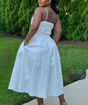 Solid Color One-Shoulder Flower Hollowed Dress for Summer