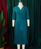 Tailored Blazer Style Dress with Pleated Front and Wide Waist Large
