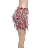 Women's Striped Fringed Short Skirt with Flared Hem