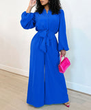 Fashion Long Sleeve Solid Color High Waist Plus Size Romper