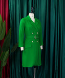 High Waisted Fashionable Pleated Patchwork Mid Length Suit Dress