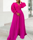 Long-Sleeved Beaded Sexy Wide-Leg Pleated Jumpsuit Glam