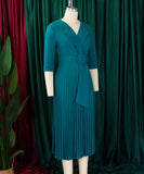 Tailored Blazer Style Dress with Pleated Front and Wide Waist Large
