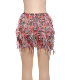 Women's Striped Fringed Short Skirt with Flared Hem