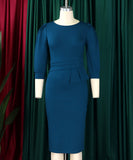 Fashionable Solid Color Round Neck Figure Hugging Dress