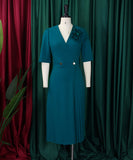 V Neck Short Sleeved Pleated Dress in Solid Fashion Colors