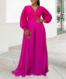 Long-Sleeved Beaded Sexy Wide-Leg Pleated Jumpsuit Glam