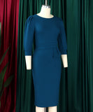 Fashionable Solid Color Round Neck Figure Hugging Dress