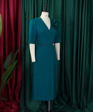 V Neck Short Sleeved Pleated Dress in Solid Fashion Colors
