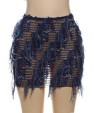 Women's Striped Fringed Short Skirt with Flared Hem