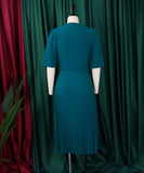 V Neck Short Sleeved Pleated Dress in Solid Fashion Colors