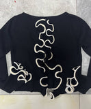 Chic Black Long Sleeve Cardigan with Lace Patchwork Contrast