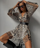Charming Leopard Print Dress with Doll Collar and Elegant Long Sleeves
