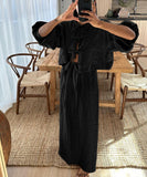 Puff Sleeve Summer Shirt Set with Stylish Half-Length Skirt
