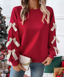 Round-Neck Bow Tie Christmas Hoodie For Women Cozy Fit Relaxed