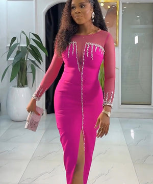 Glamorous Hot Drill See-Through Splice Split Dress