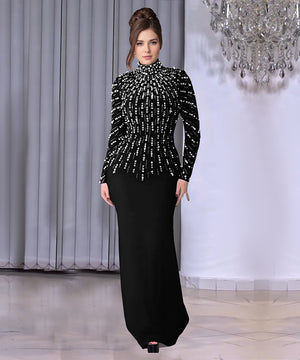 Slim-Fit Beaded Strapless Dress With Rhinestones Evening