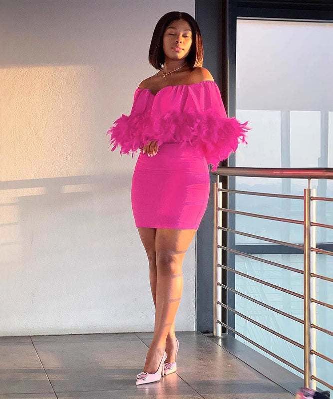 Chic Slim-Fit Dress with Feathered Shoulders and Pixie Wrap Hips