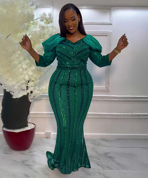 Glamorous Sexy Sequin Hip Stretch Slim-Fit Dress in Green