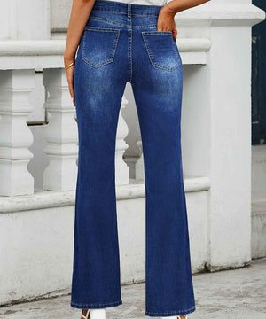 Chic Denim Slim-Fit Pants with Front Slit